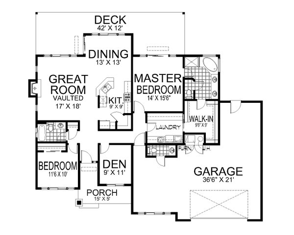 House Design - Floor Plan - Main Floor for Craftsman House Plan #112-287 - 3 bed, 2.5 bath