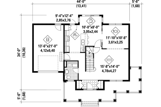 Floor Plan - Main Floor for Country House Plan #25-4576 - 3 bed, 2 bath