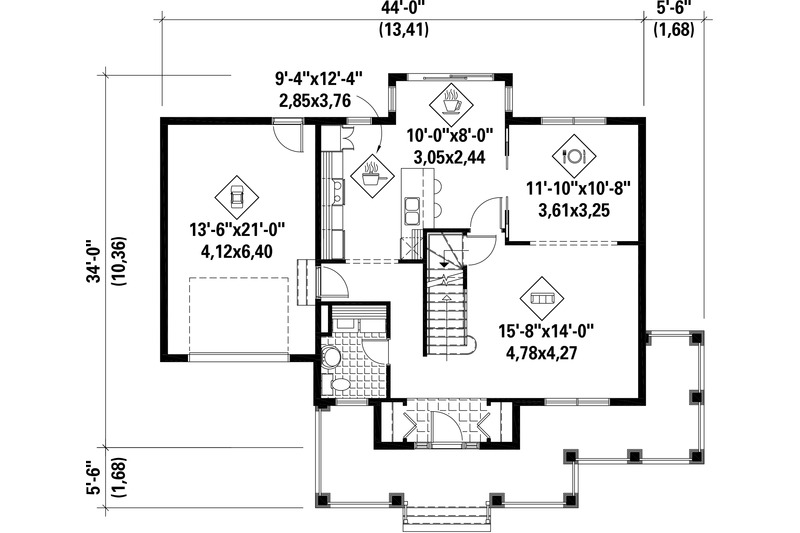 House Blueprint - Floor Plan - Main Floor for Country House Plan #25-4576 - 3 bed, 2 bath