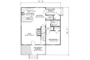 Floor Plan - Main Floor for Cottage House Plan #17-2013 - 3 bed, 2 bath