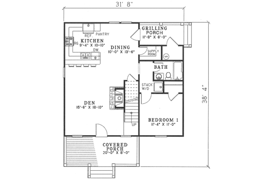 Floor Plan - Main Floor for Cottage House Plan #17-2013 - 3 bed, 2 bath