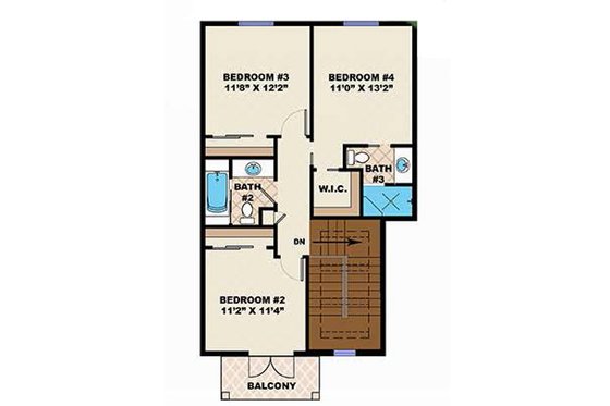 Floor Plan - Upper Floor for Adobe / Southwestern House Plan #27-458 - 4 bed, 3.5 bath