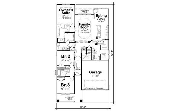 Floor Plan - Main Floor for Craftsman House Plan #20-2431 - 3 bed, 3 bath