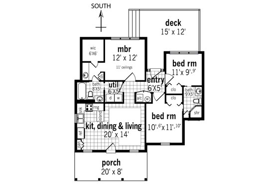 Floor Plan - Main Floor for Cottage House Plan #45-585 - 3 bed, 2 bath