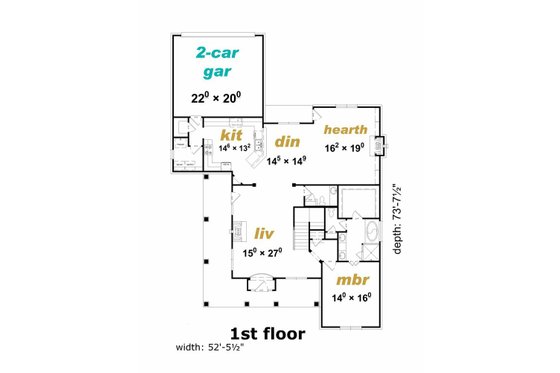 Floor Plan - Main Floor for Traditional House Plan #329-361 - 3 bed, 3 bath