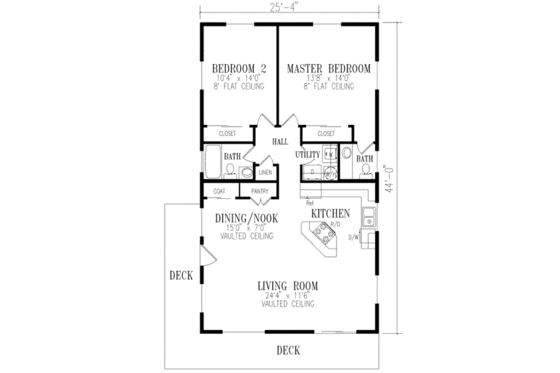 Floor Plan - Main Floor for Ranch House Plan #1-172 - 2 bed, 1.5 bath
