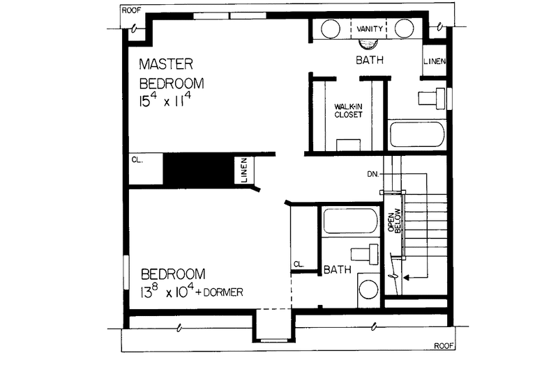 Home Plan - Floor Plan - Upper Floor 1 for Colonial House Plan #72-808 - 2 bed, 2.5 bath
