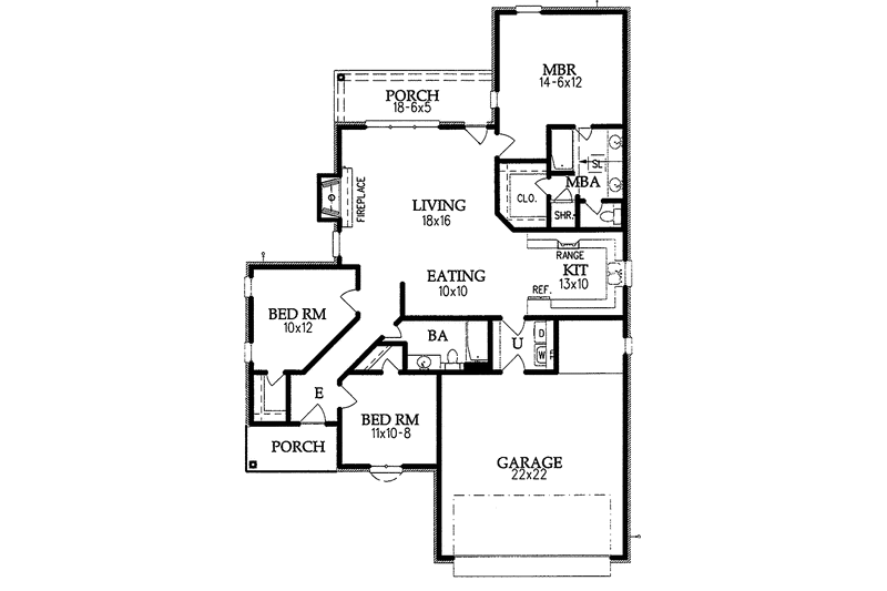 Home Plan - Floor Plan - Main Floor for European House Plan #15-344 - 3 bed, 2 bath