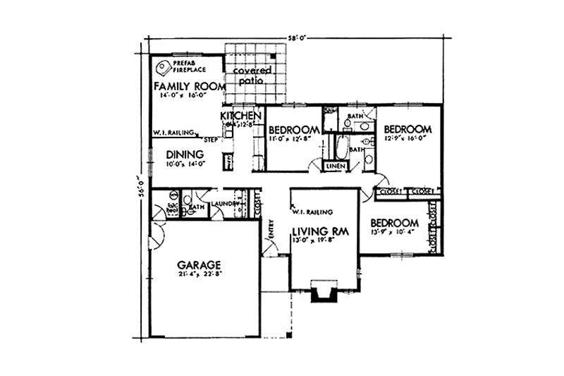 Home Plan - Floor Plan - Main Floor for Adobe / Southwestern House Plan #320-1374 - 3 bed, 2.5 bath