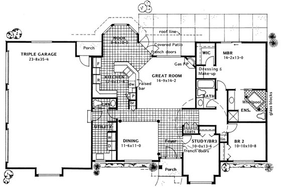 Floor Plan - Main Floor for Mediterranean House Plan #126-124 - 3 bed, 2.5 bath