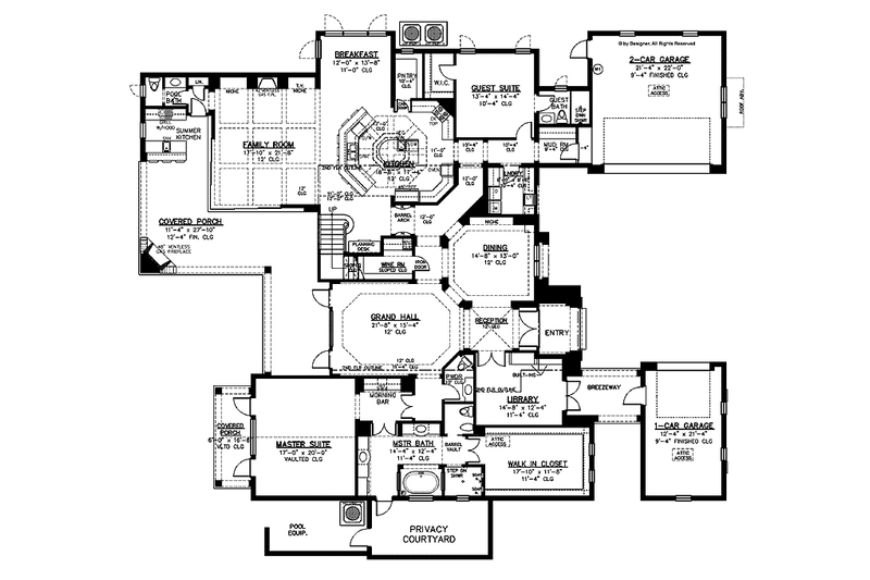House Blueprint - Floor Plan - Main Floor for Mediterranean House Plan #1019-1 - 4 bed, 4 bath