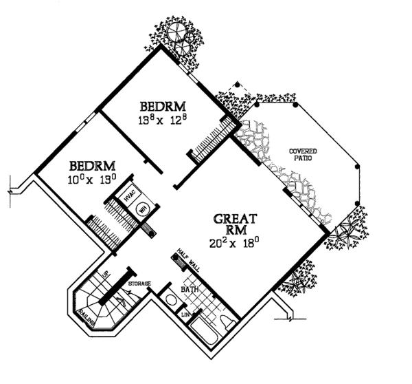 Home Plan - Adobe / Southwestern Floor Plan - Lower Floor Plan #72-1049