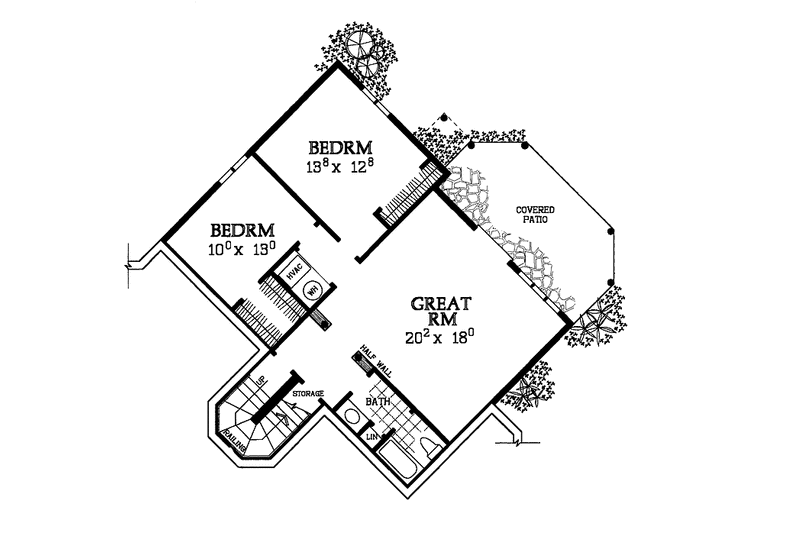 Home Plan - Floor Plan - Lower Floor for Adobe / Southwestern House Plan #72-1049 - 4 bed, 3 bath