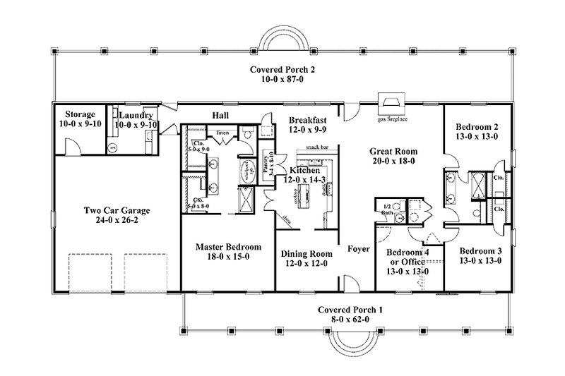 Architectural House Design - Floor Plan - Main Floor for Country House Plan #44-212 - 4 bed, 2.5 bath
