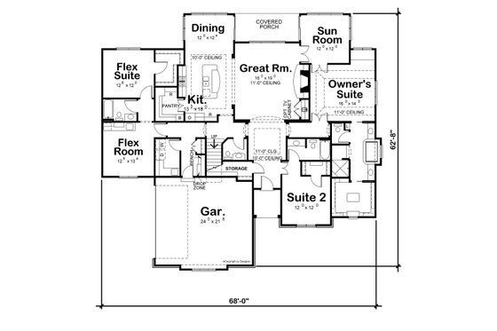 Floor Plan - Main Floor for European House Plan #20-2451 - 3 bed, 3.5 bath