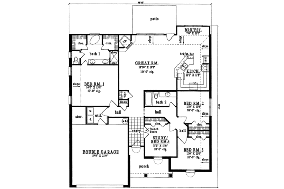 Floor Plan - Main Floor for Traditional House Plan #42-331 - 3 bed, 2 bath
