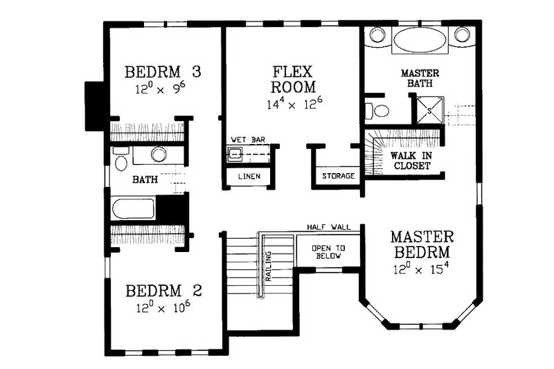 House Design - Floor Plan - Upper Floor for Mediterranean House Plan #72-1129 - 3 bed, 2.5 bath