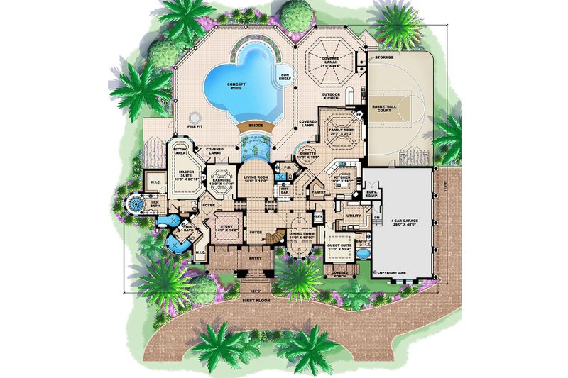 House Plan Design - Floor Plan - Main Floor for Mediterranean House Plan #27-473 - 4 bed, 7 bath