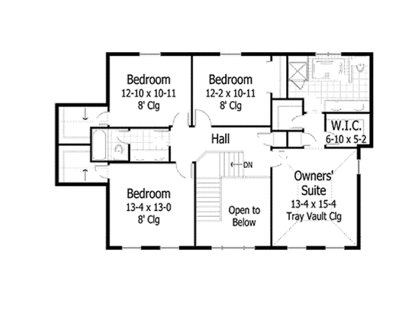 Architectural House Design - Colonial Floor Plan - Upper Floor Plan #51-1090