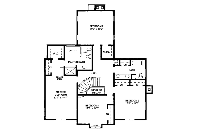 House Blueprint - Floor Plan - Upper Floor for European House Plan #1003-1 - 4 bed, 2.5 bath