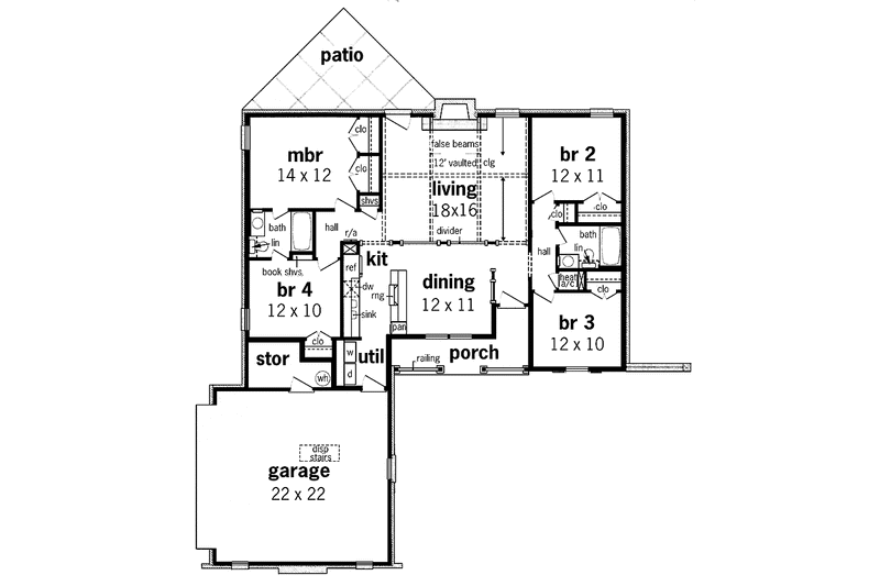 Home Plan - Floor Plan - Main Floor for Traditional House Plan #45-401 - 4 bed, 2 bath