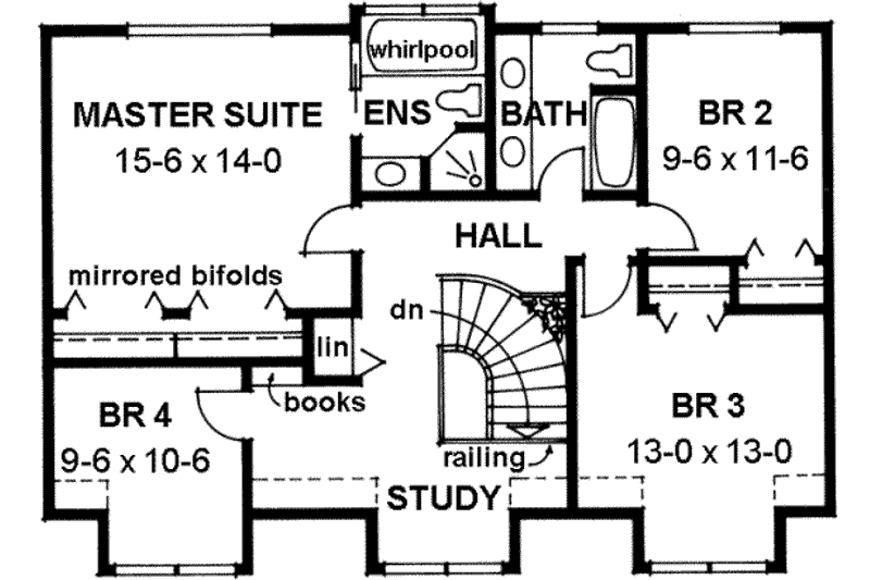 House Blueprint - Floor Plan - Upper Floor for Colonial House Plan #126-101 - 4 bed, 2.5 bath