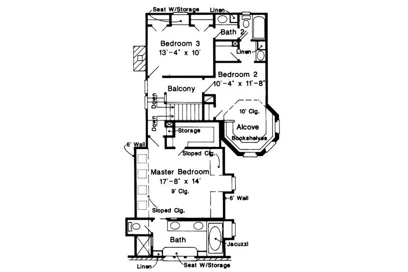 House Blueprint - Floor Plan - Upper Floor for European House Plan #410-3576 - 3 bed, 2.5 bath