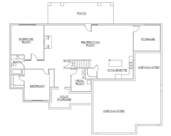 Architectural House Design - Ranch Floor Plan - Lower Floor Plan #5-127