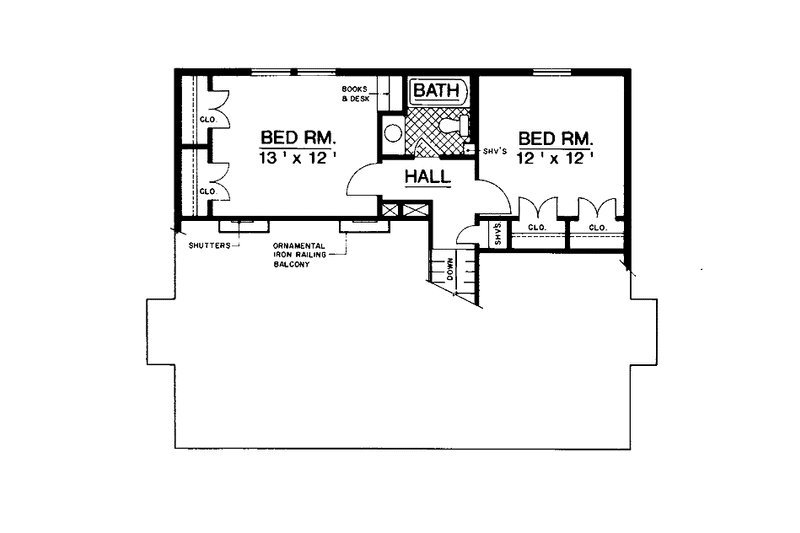 Home Plan - Floor Plan - Upper Floor for European House Plan #45-419 - 3 bed, 2 bath