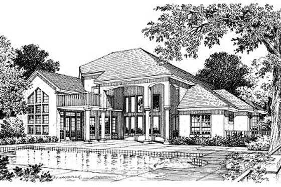 Exterior - Rear Elevation for European House Plan #417-402 - 3 bed, 3.5 bath