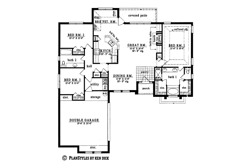 Home Plan - Floor Plan - Main Floor for Country House Plan #42-445 - 3 bed, 2 bath