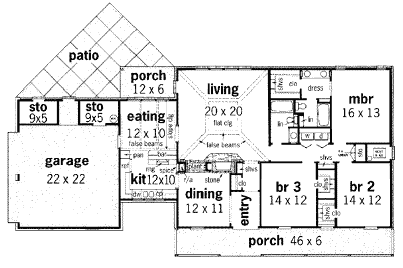 House Plan Design - Floor Plan - Main Floor for Farmhouse House Plan #45-122 - 3 bed, 2 bath