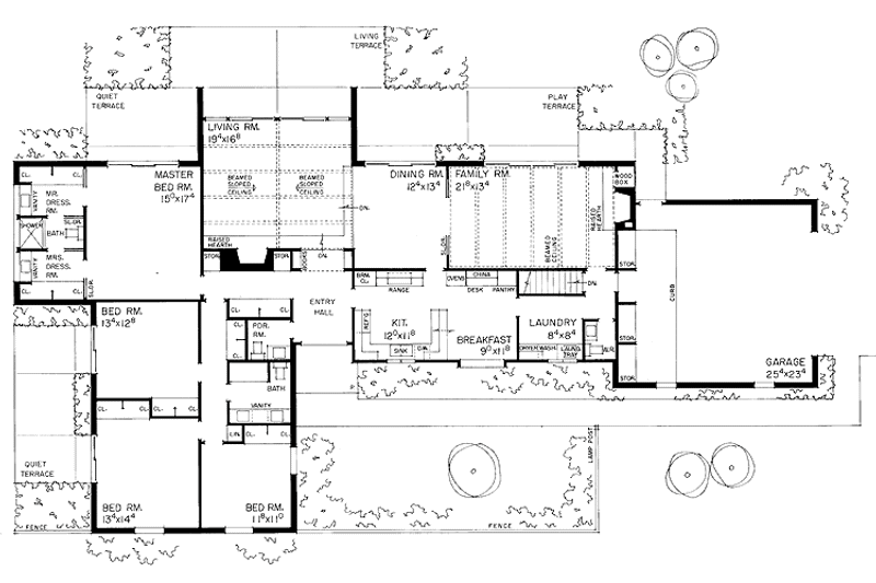 House Blueprint - Floor Plan - Main Floor for Ranch House Plan #72-570 - 4 bed, 2 bath