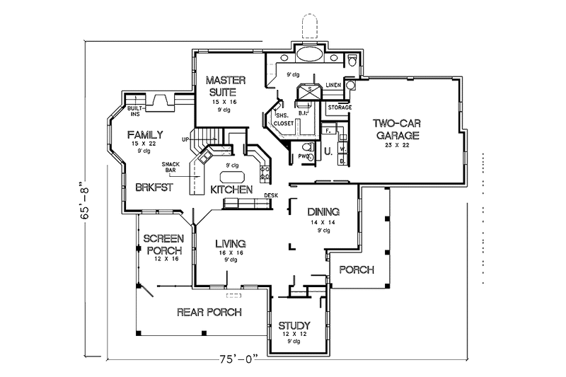 House Blueprint - Floor Plan - Main Floor for Country House Plan #974-30 - 3 bed, 2.5 bath