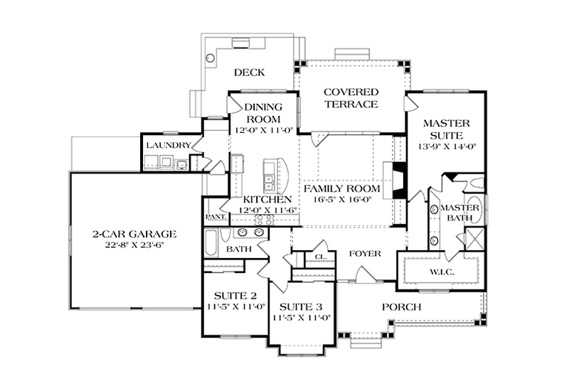 House Blueprint - Floor Plan - Main Floor for Craftsman House Plan #453-611 - 3 bed, 2 bath