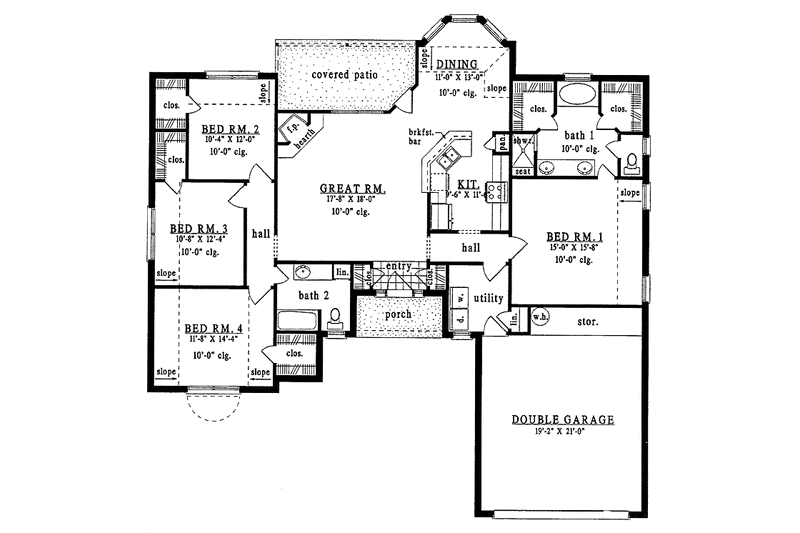 Home Plan - Floor Plan - Main Floor for European House Plan #42-486 - 4 bed, 2 bath