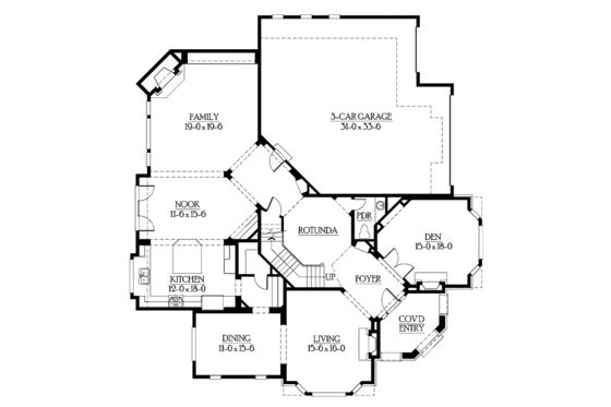 Floor Plan - Main Floor for Craftsman House Plan #132-351 - 4 bed, 3.5 bath