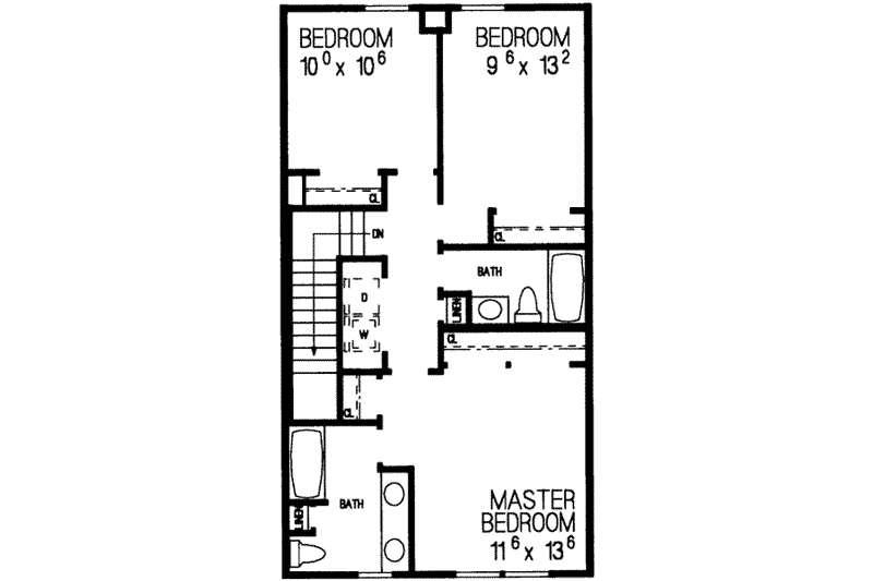 Home Plan - Floor Plan - Upper Floor for Colonial House Plan #72-476 - 3 bed, 2.5 bath