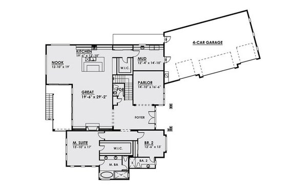 Floor Plan - Main Floor for Traditional House Plan #1066-23 - 2 bed, 2.5 bath