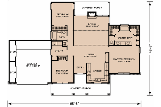 Floor Plan - Main Floor for Ranch House Plan #140-122 - 3 bed, 2 bath