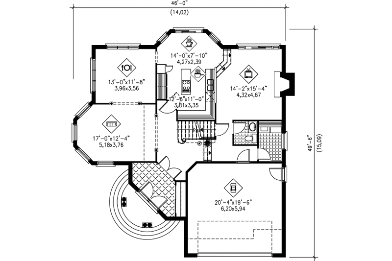 House Plan Design - Floor Plan - Main Floor for European House Plan #25-281 - 4 bed, 2.5 bath