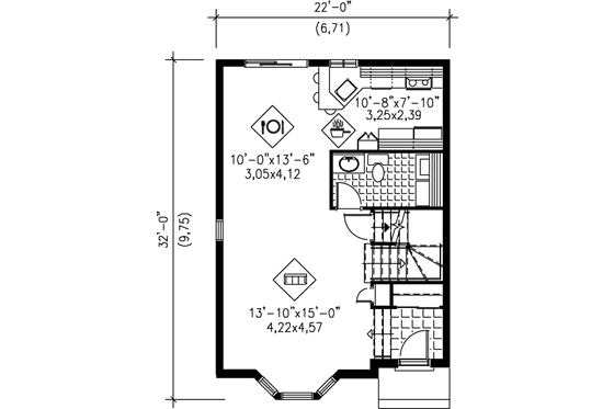 Floor Plan - Main Floor for European House Plan #25-2033 - 3 bed, 1.5 bath