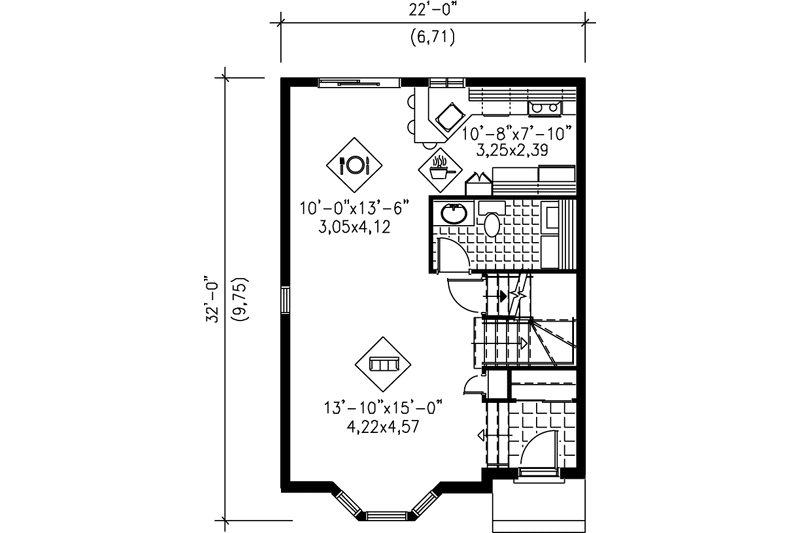 Dream House Plan - Floor Plan - Main Floor for European House Plan #25-2033 - 3 bed, 1.5 bath