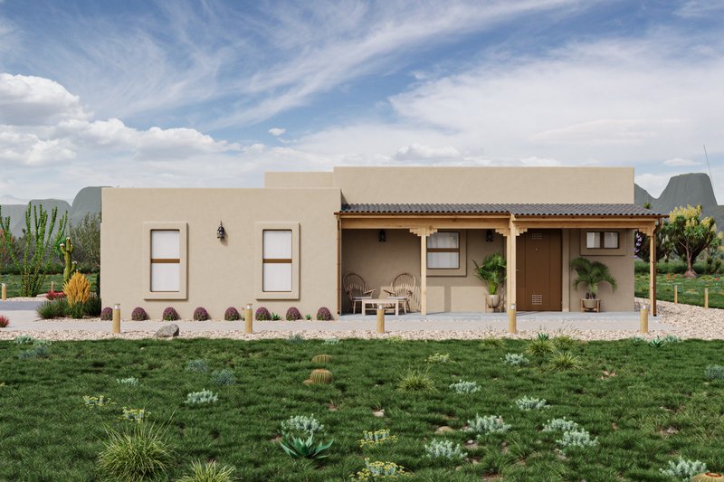 House Design - Exterior - Front Elevation for Adobe / Southwestern House Plan #1106-15 - 3 bed, 2 bath