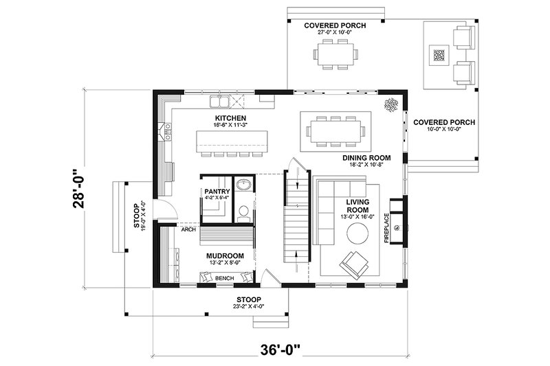 Architectural House Design - Floor Plan - Main Floor for Country House Plan #23-2765 - 5 bed, 2.5 bath