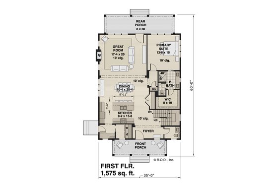 Floor Plan - Main Floor for Farmhouse House Plan #51-1264 - 3 bed, 3.5 bath