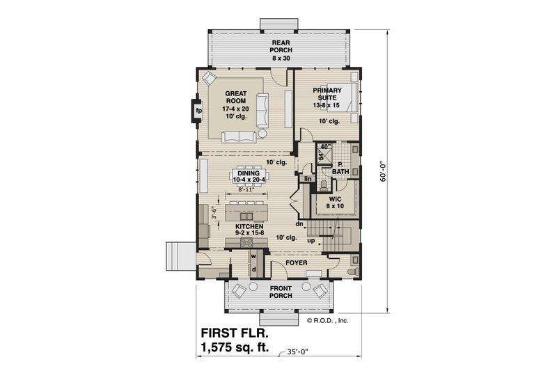 Dream House Plan - Floor Plan - Main Floor for Farmhouse House Plan #51-1264 - 3 bed, 3.5 bath