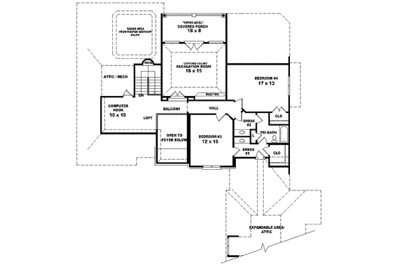 Floor Plan - Upper Floor for European House Plan #81-619 - 4 bed, 3 bath