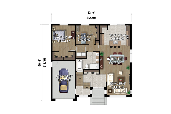 Floor Plan - Main Floor for Prairie House Plan #25-4938 - 2 bed, 1 bath