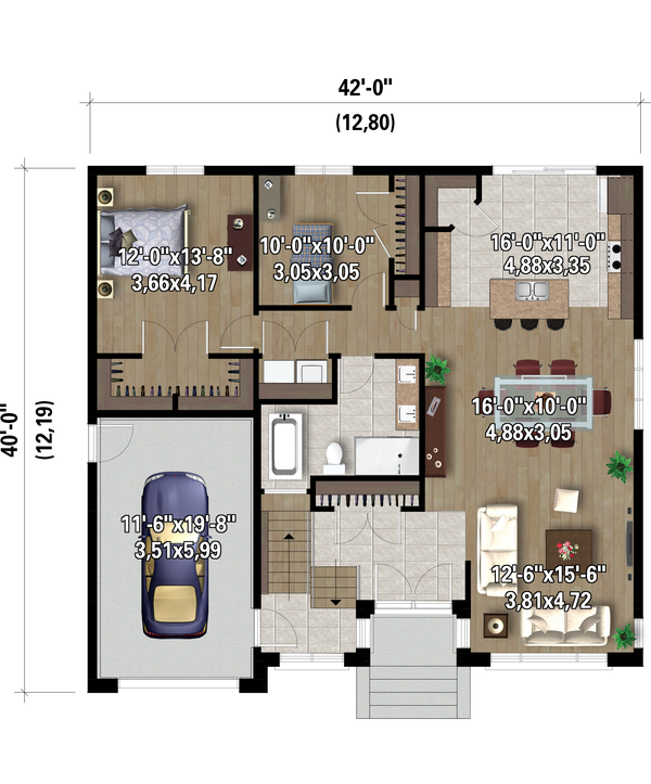 Prairie Style House Plan - 2 Beds 1 Baths 1332 Sq/Ft Plan #25-4938 ...